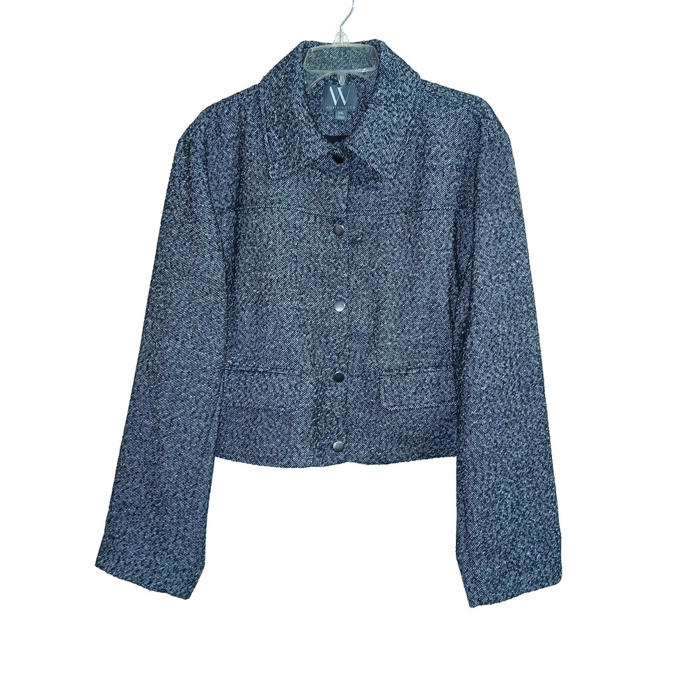 Worthington Herringbone Women Crop Jacket XXL Black Gray Marled Tweed Classic